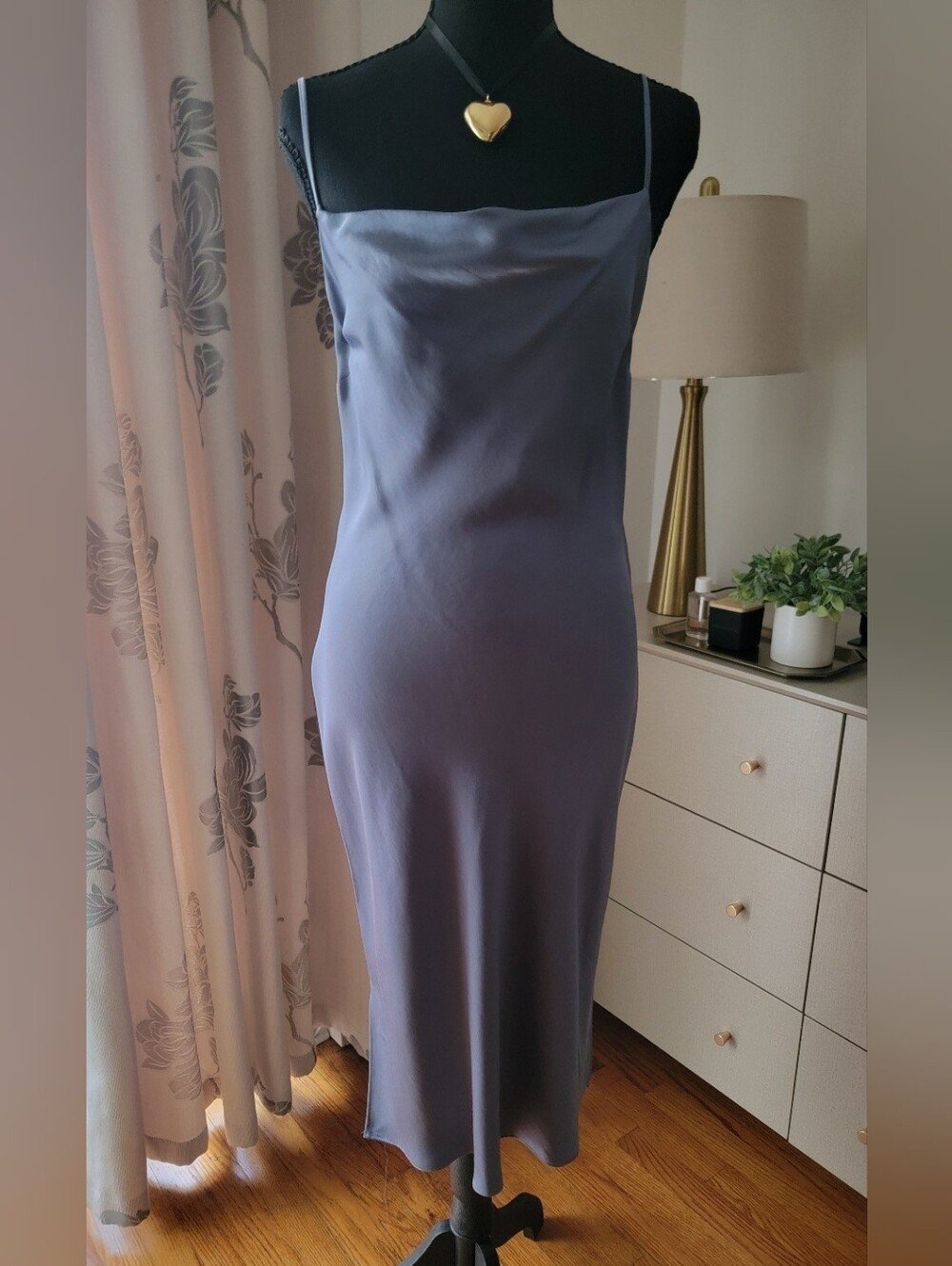 Express Slate Gray Cowl Neck Slip Dress w/ Slits M